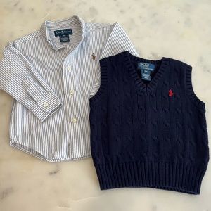 Ralph Lauren Boys Cable Knit Sweater Vest & Striped Oxford Shirt
